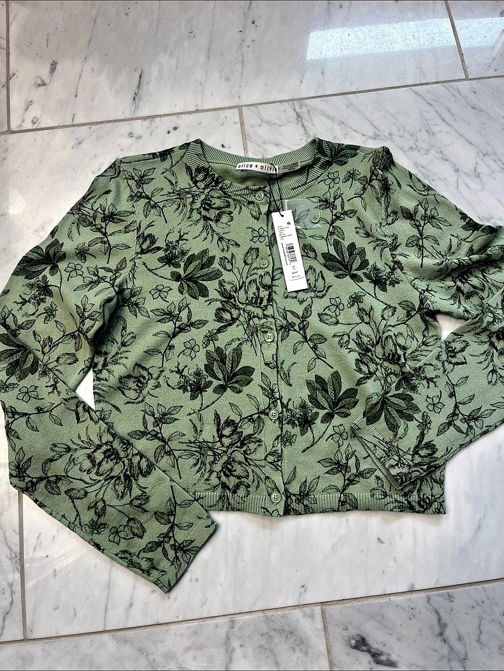 Alice + Olivia Carson Cardigan Carson Floral Button Cardigan Green Small NWT